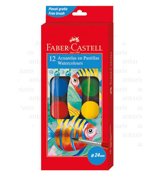 Akvarel boya 12rəng + fırça Faber-Castell (30mm)
